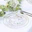 Set of 20 Plastic Round Dinner and Dessert Plates in Clear with Metallic Gold Floral Design - Stylish Disposable Dinnerware 8", 10"