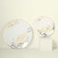 Set of 20 Plastic Round Dinner and Dessert Plates in White with Metallic Gold Floral Design - Stylish Disposable Dinnerware for Banquets & Special Occasions 8", 10"