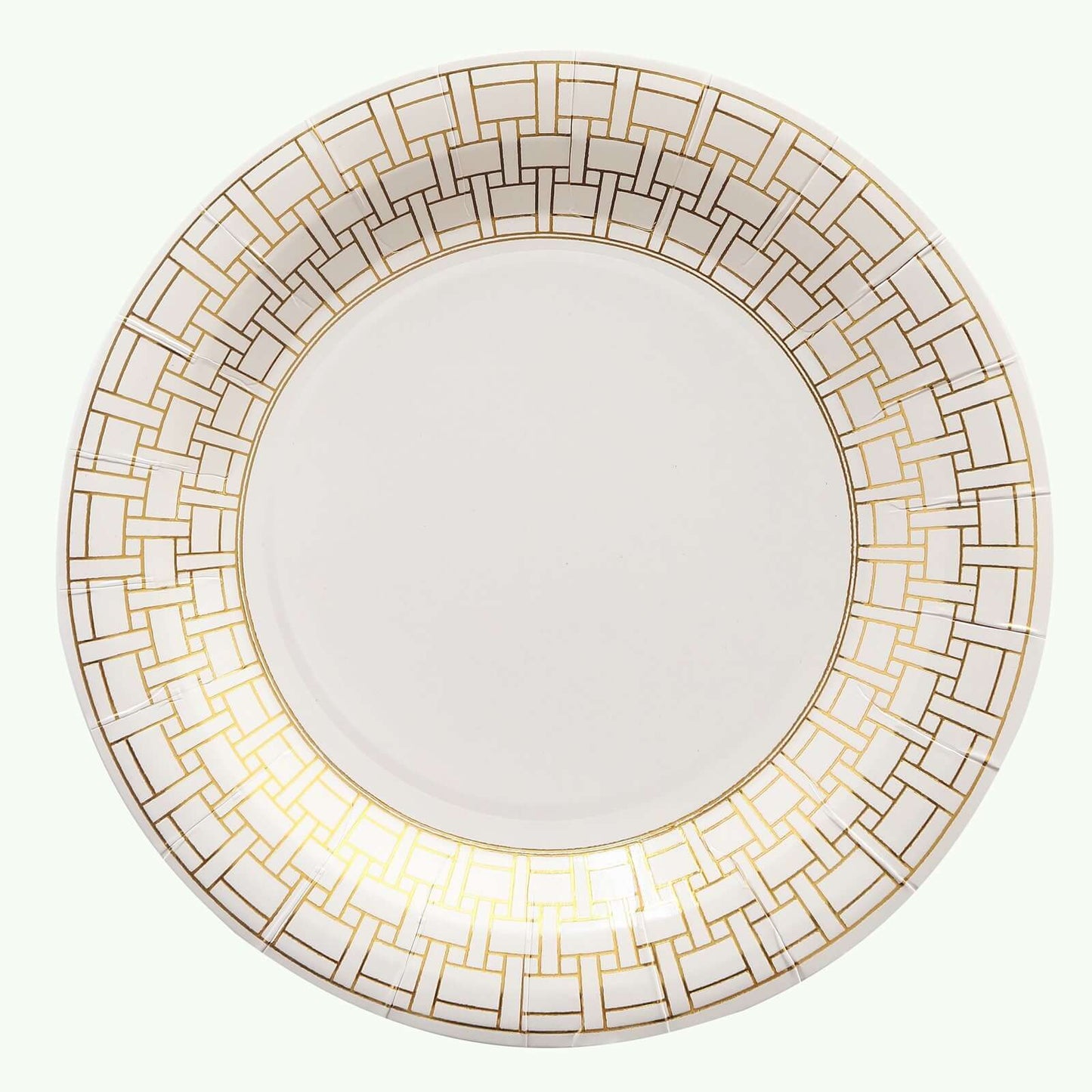 25-Pack Paper 9" Round Dinner Plates in White with Gold Basketweave Rim - Disposable Party Plates for Stylish SoirÃ©es & Festive Brunches