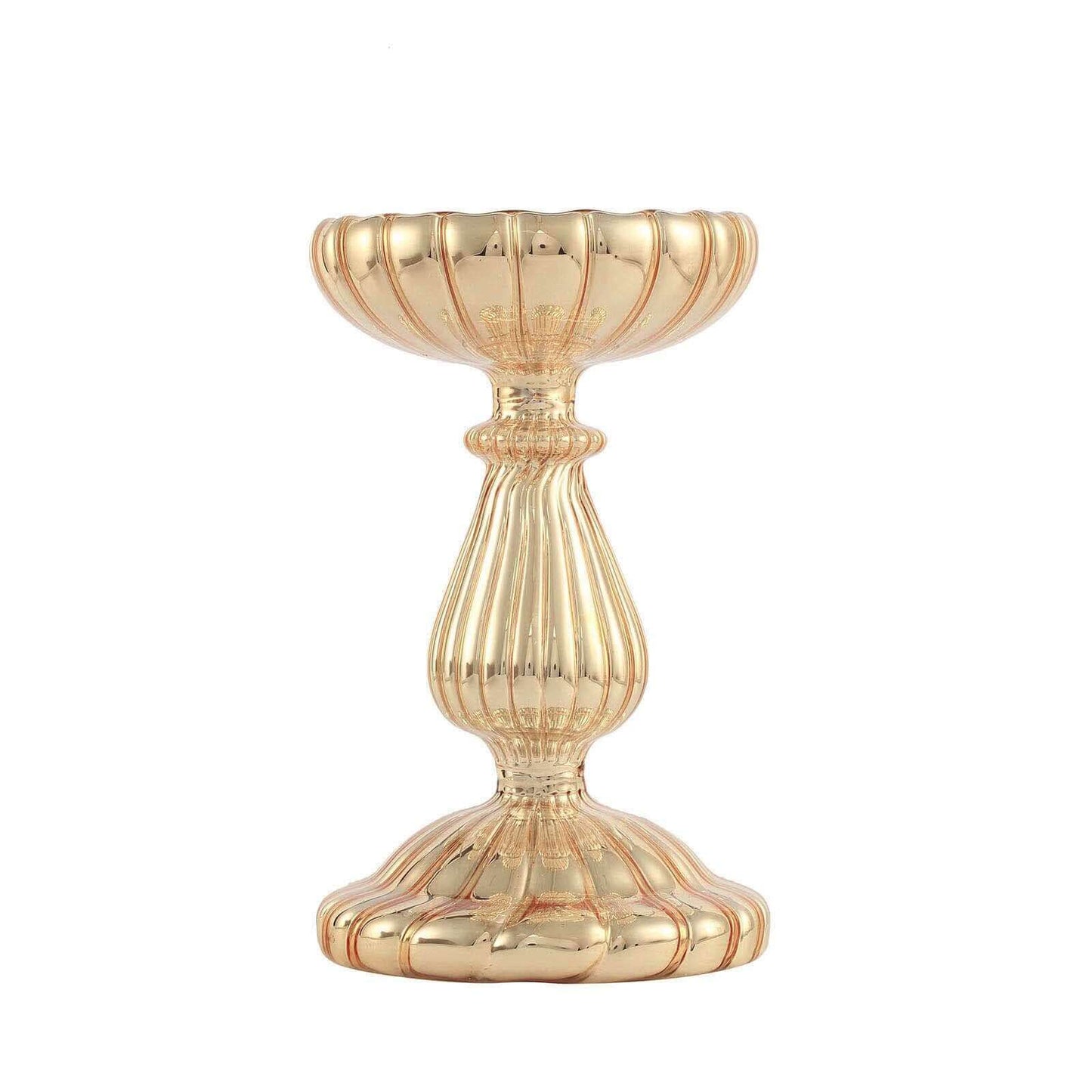 Set of 3 Candle Holder Stands Gold Mercury Glass Pillar Design - Stylish Votive Centerpieces for Tables & Decor 7", 8", 10" - Linen Luxes