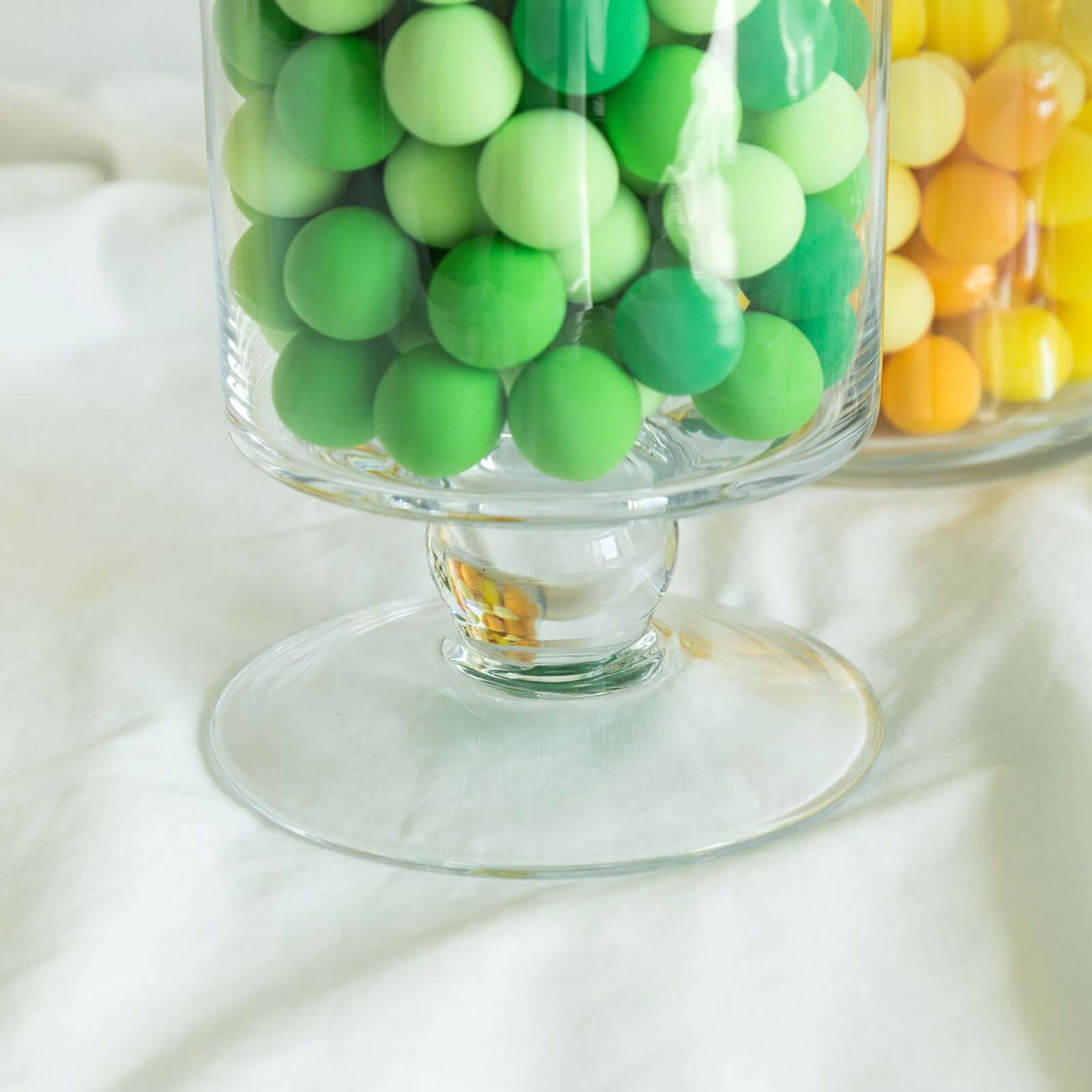 Set of 3 Glass Candy Jars Modern Apothecary Design Clear with Snap - On Lids - Stylish Party Favor Containers 9"/13"/14" - Linen Luxes