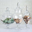 Set of 3 Glass Candy Jars Pedestal Apothecary Design Clear with Snap - On Lids - Stylish Party Favor Containers 10"/12"/14" - Linen Luxes