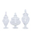 Set of 3 Glass Candy Jars Pedestal Apothecary Design Clear with Snap - On Lids - Stylish Party Favor Containers 10"/12"/14" - Linen Luxes