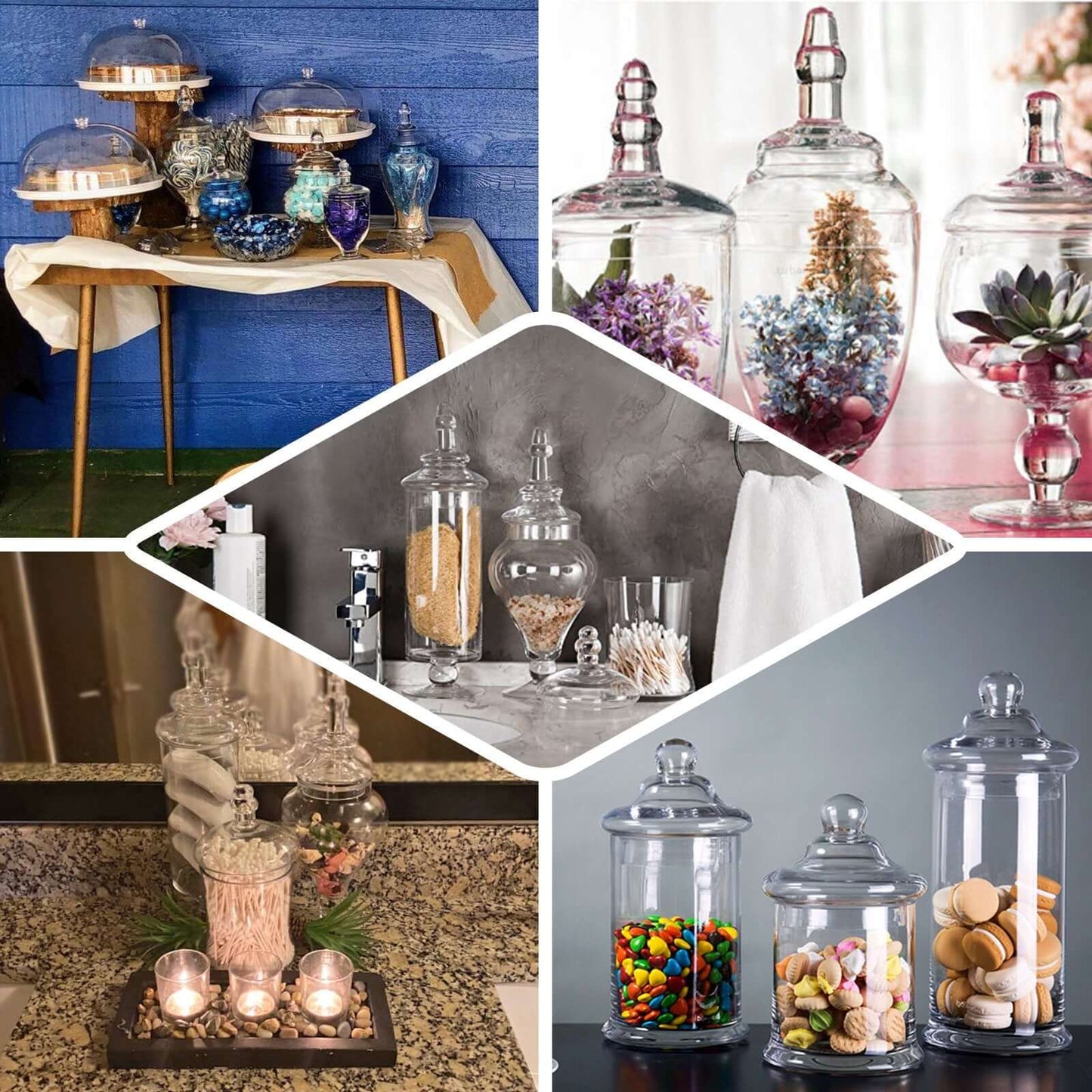 Set of 3 Glass Jars Apothecary Design Clear and Snap - On Lids - Stylish Decorative Candy Buffet Storage 8.5", 9", 10" - Linen Luxes