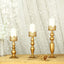 Set of 3 Lace Hurricane Candle Holders Antique Gold with Glass Shades - Chic Pillar Candle Stands 12", 14", 17" - Linen Luxes