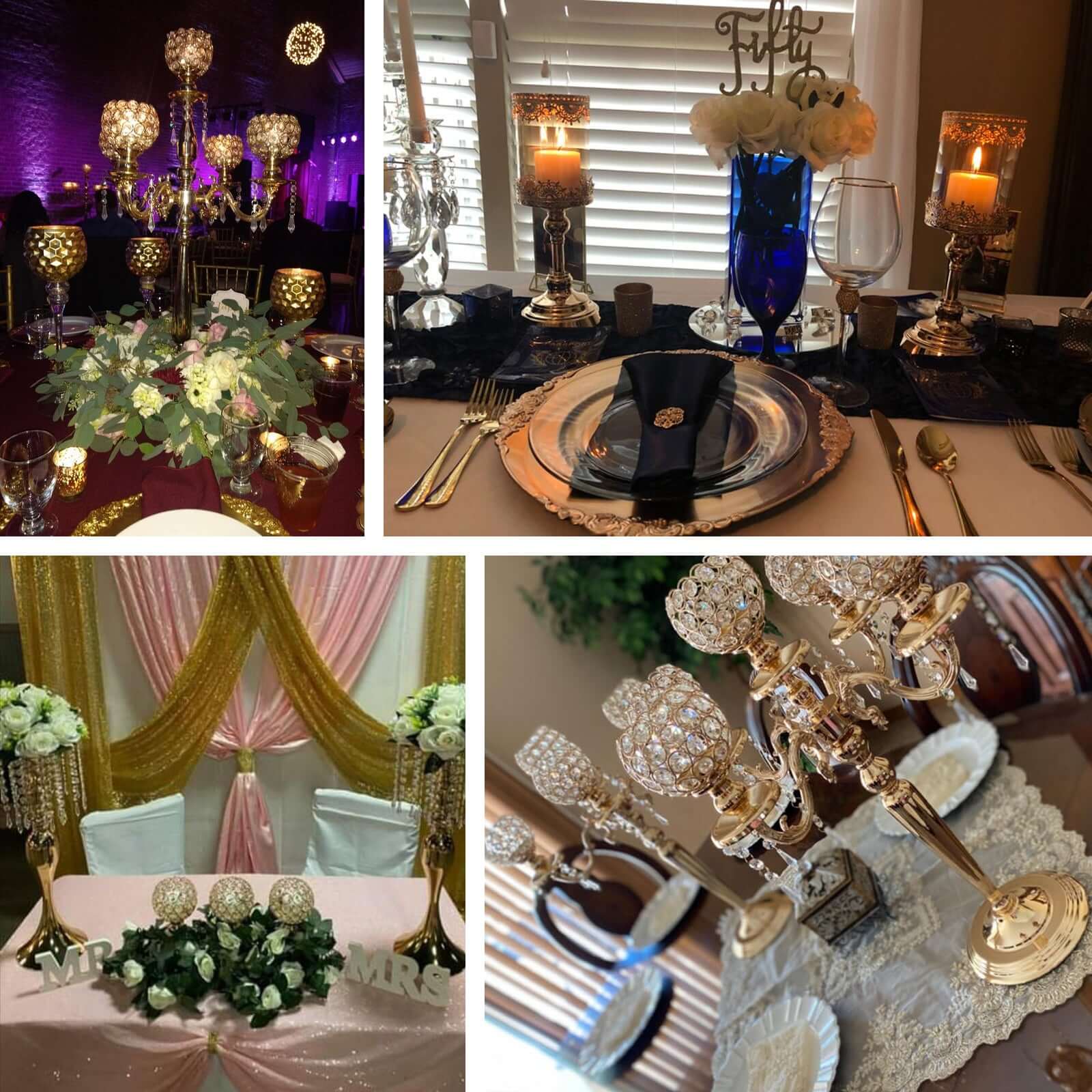 Set of 3 Lace Votive Candle Stands Antique Gold with Hurricane Glass Shades - Refined Pillar Candle Holders 13", 15", 17" - Linen Luxes