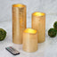 Set of 3 LED Flameless Pillar Candles Remote Operated Metallic Gold - Battery Powered 4", 6", 8" - Linen Luxes