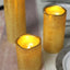 Set of 3 LED Flameless Pillar Candles Remote Operated Metallic Gold - Battery Powered 4", 6", 8" - Linen Luxes