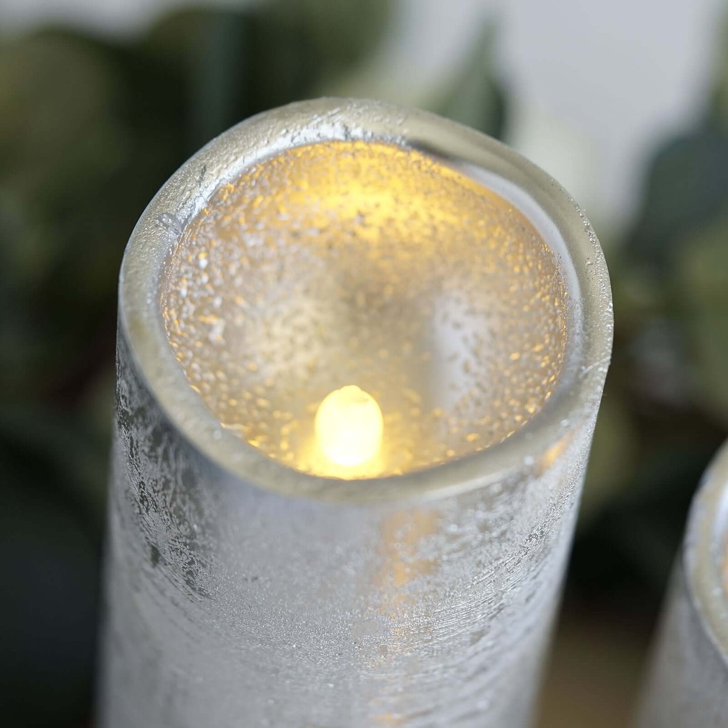 Set of 3 LED Flameless Pillar Candles Remote Operated Metallic Silver - Battery Powered 4", 6", 8" - Linen Luxes