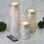 Set of 3 LED Flameless Pillar Candles Remote Operated Metallic Silver - Battery Powered 4", 6", 8" - Linen Luxes