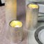 Set of 3 LED Flameless Pillar Candles Remote Operated Metallic Silver - Battery Powered 4", 6", 8" - Linen Luxes