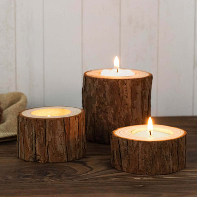 Set of 3 Rustic Wood Slice Votive Candle Holders - Tree Branch Wedding Table DÃ©cor 2.75", 1.5", 1.25"