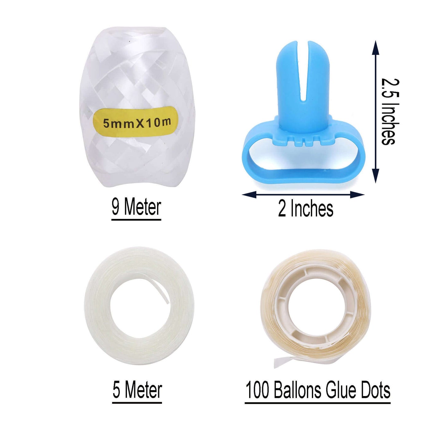 Set of 4 Balloon Arch Kit - Decorating Strips, Balloon Tie Tool, Glue Dots and Curling Ribbon for Party Decorations - Linen Luxes