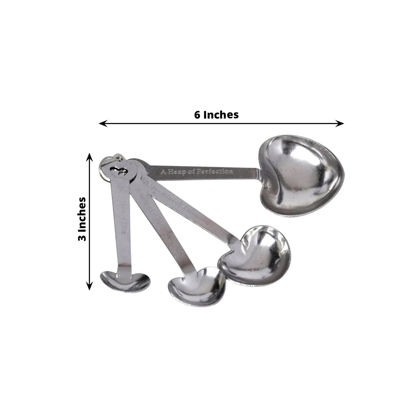 Set of 4 Engraved Silver Heart Measuring Spoon Wedding Party Favors Set, Free Gift Box & Thank You Tag Included - Linen Luxes