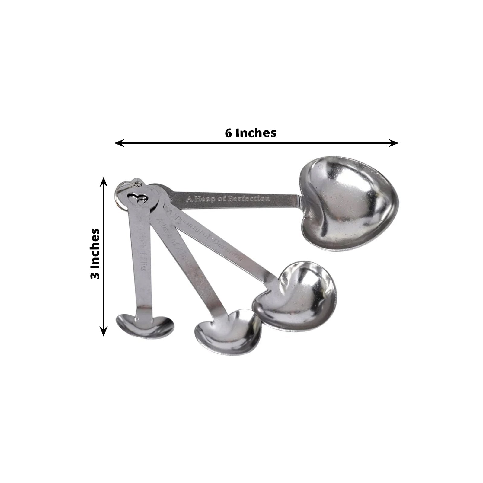 Set of 4 Engraved Silver Heart Measuring Spoon Wedding Party Favors Set, Free Gift Box & Thank You Tag Included - Linen Luxes