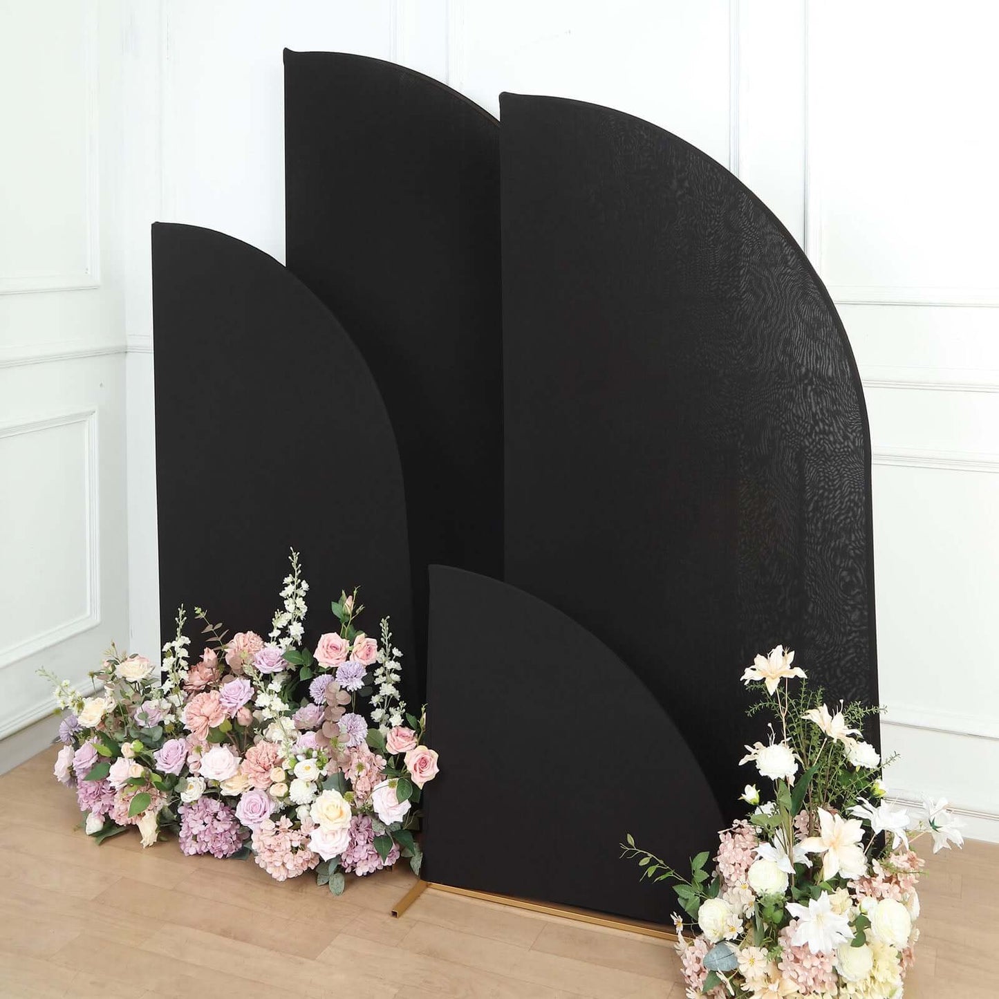 Set of 4 Matte Black Spandex Half Moon Chiara Backdrop Stand Covers, Custom Fitted Wedding Arch Covers - 2.5ft,5ft,6ft,7ft
