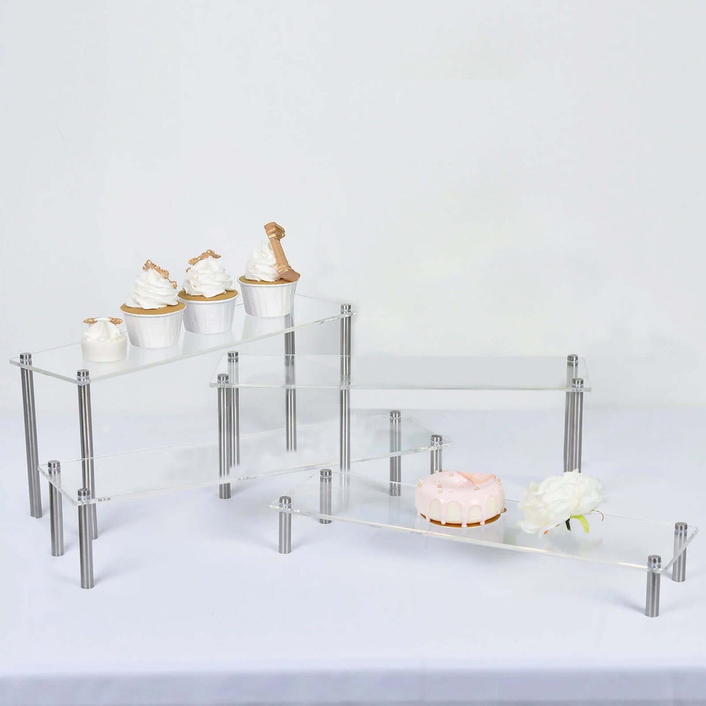 Set of 4 Premium Acrylic Dessert Display Stands Clear - Sleek Multi Level Buffet Riser Serving Tray Platter for Cupcakes Pastries & Appetizers