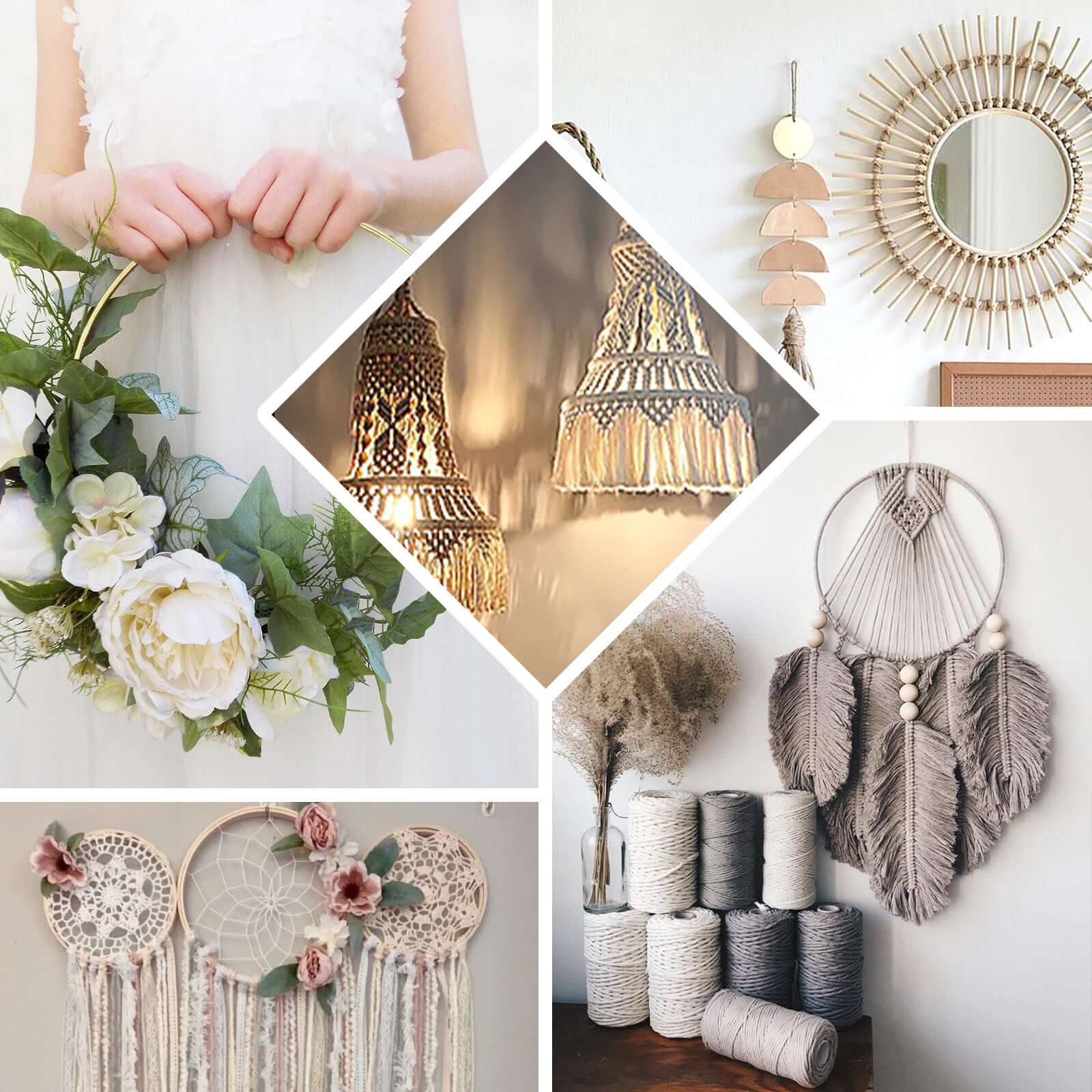 Set of 5 Natural Wooden Rings for Crafts, Floral Hoop Wreath - Linen Luxes