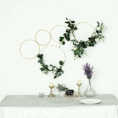 Set of 5 Natural Wooden Rings for Crafts, Floral Hoop Wreath - Linen Luxes