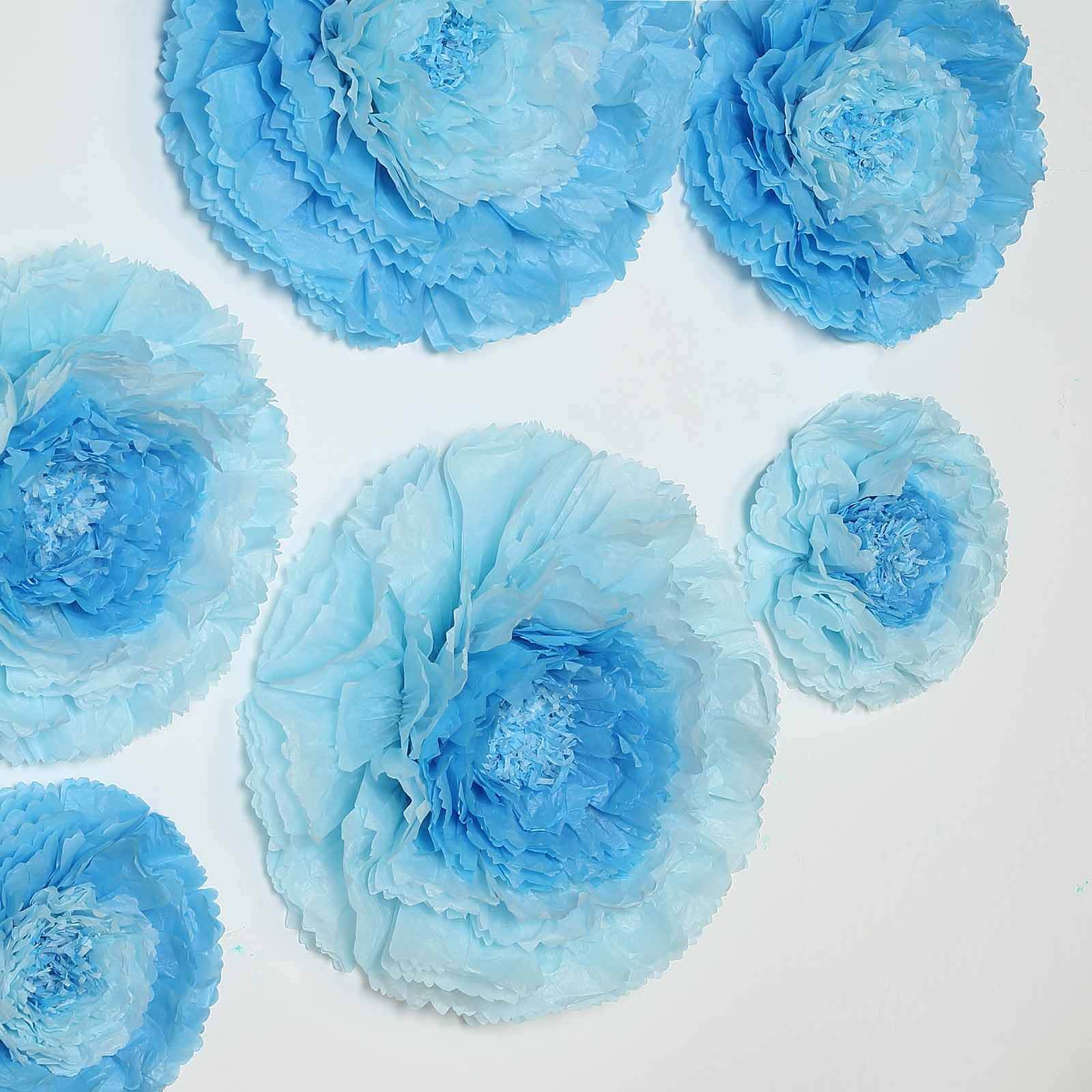 Set of 6 Aqua Blue Carnation 3D Paper Flowers Wall Decor - 7",9",11" - Linen Luxes