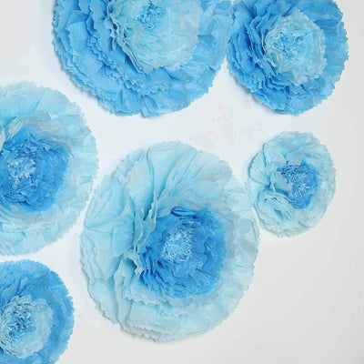 Set of 6 Aqua Blue Carnation 3D Paper Flowers Wall Decor - 7",9",11" - Linen Luxes