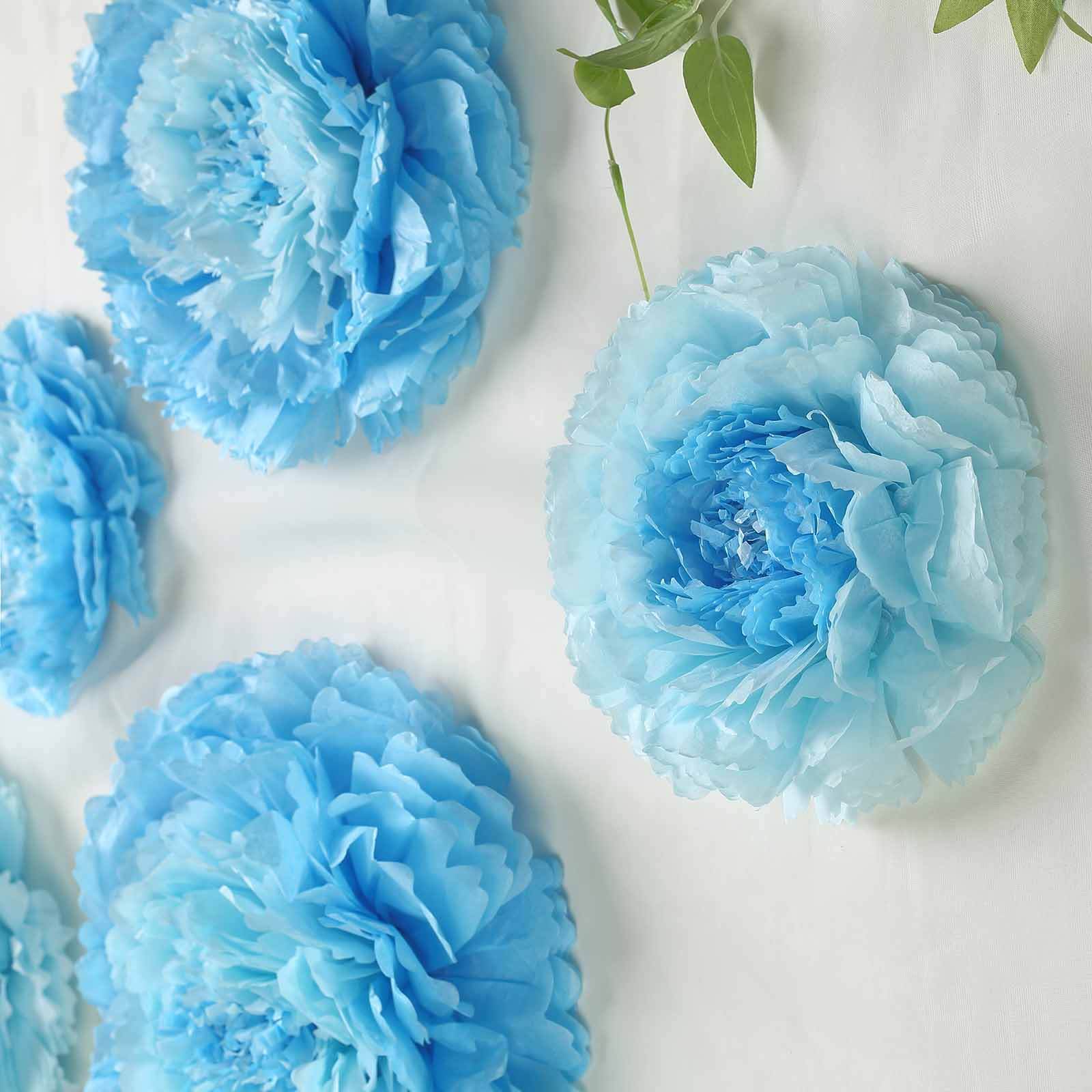 Set of 6 Aqua Blue Carnation 3D Paper Flowers Wall Decor - 7",9",11" - Linen Luxes