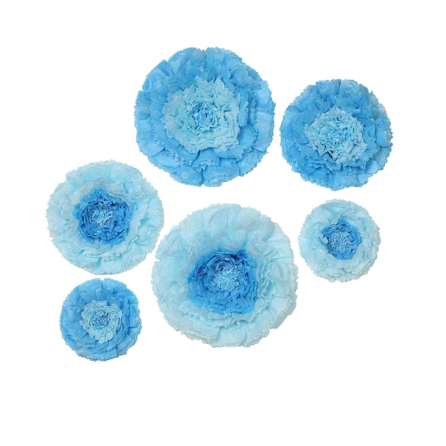 Set of 6 Aqua Blue Carnation 3D Paper Flowers Wall Decor - 7",9",11" - Linen Luxes