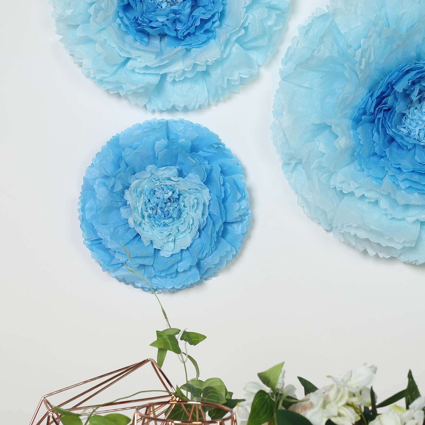 Set of 6 Aqua Blue Giant Carnation 3D Paper Flowers Wall Decor - 12",16",20" - Linen Luxes