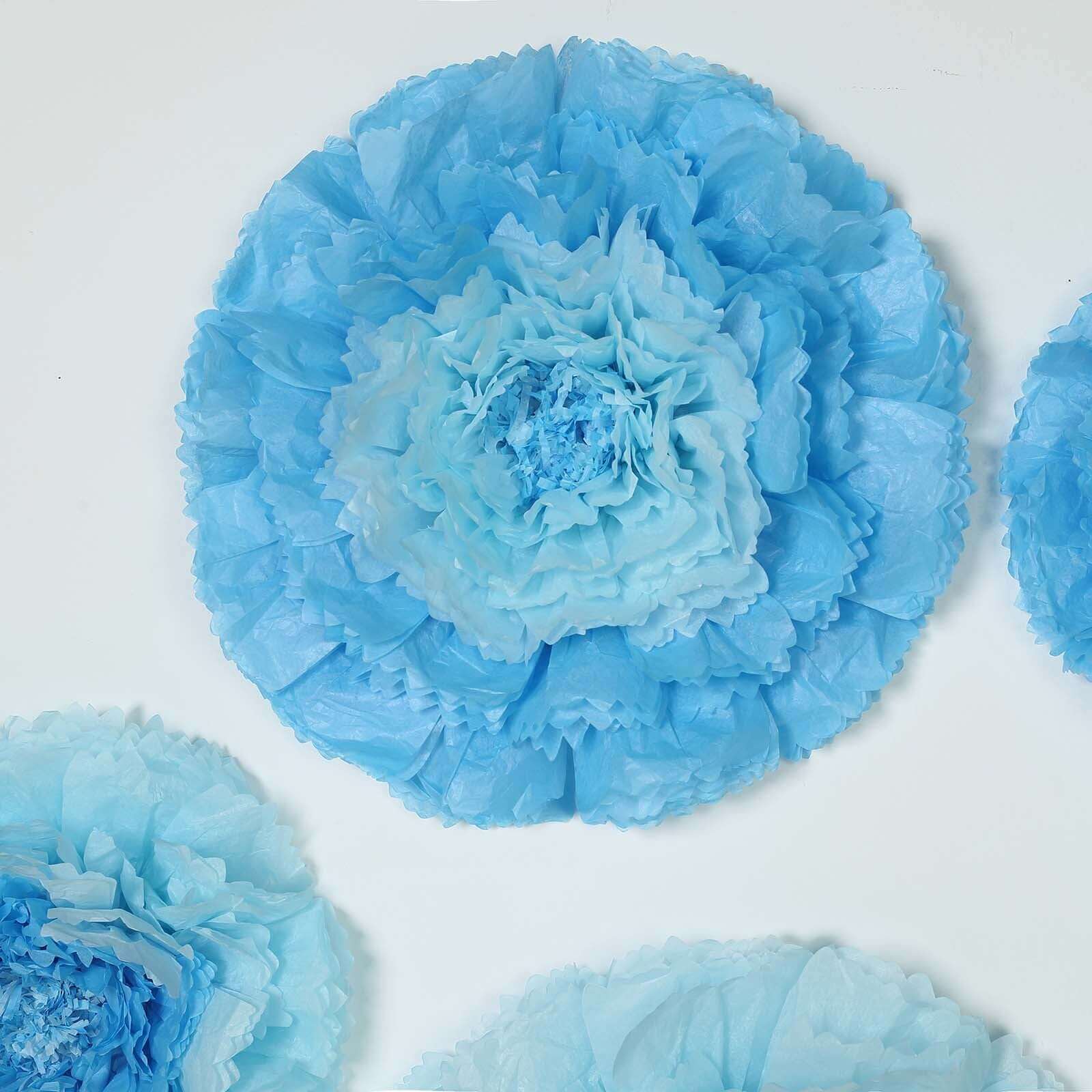 Set of 6 Aqua Blue Giant Carnation 3D Paper Flowers Wall Decor - 12",16",20" - Linen Luxes