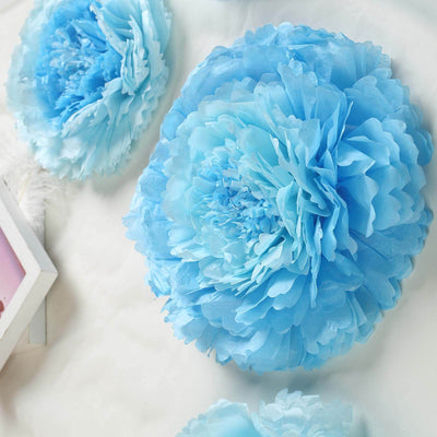 Set of 6 Aqua Blue Giant Carnation 3D Paper Flowers Wall Decor - 12",16",20" - Linen Luxes