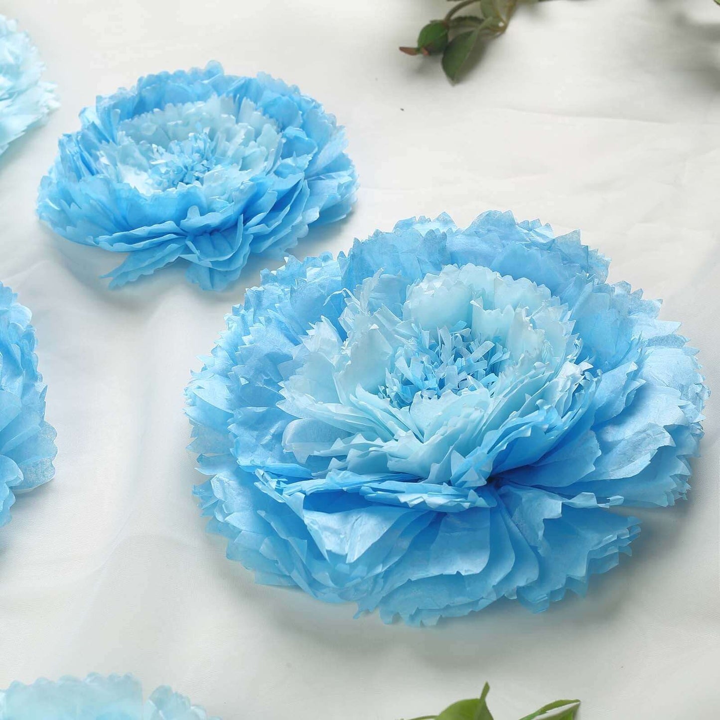 Set of 6 Aqua Blue Giant Carnation 3D Paper Flowers Wall Decor - 12",16",20" - Linen Luxes