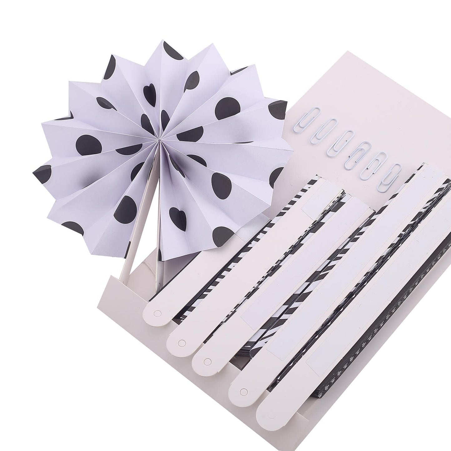 Set of 6 Black White Hanging Paper Fan Decorations, Pinwheel Wall Backdrop Party Kit - 8", 12", 16" - Linen Luxes