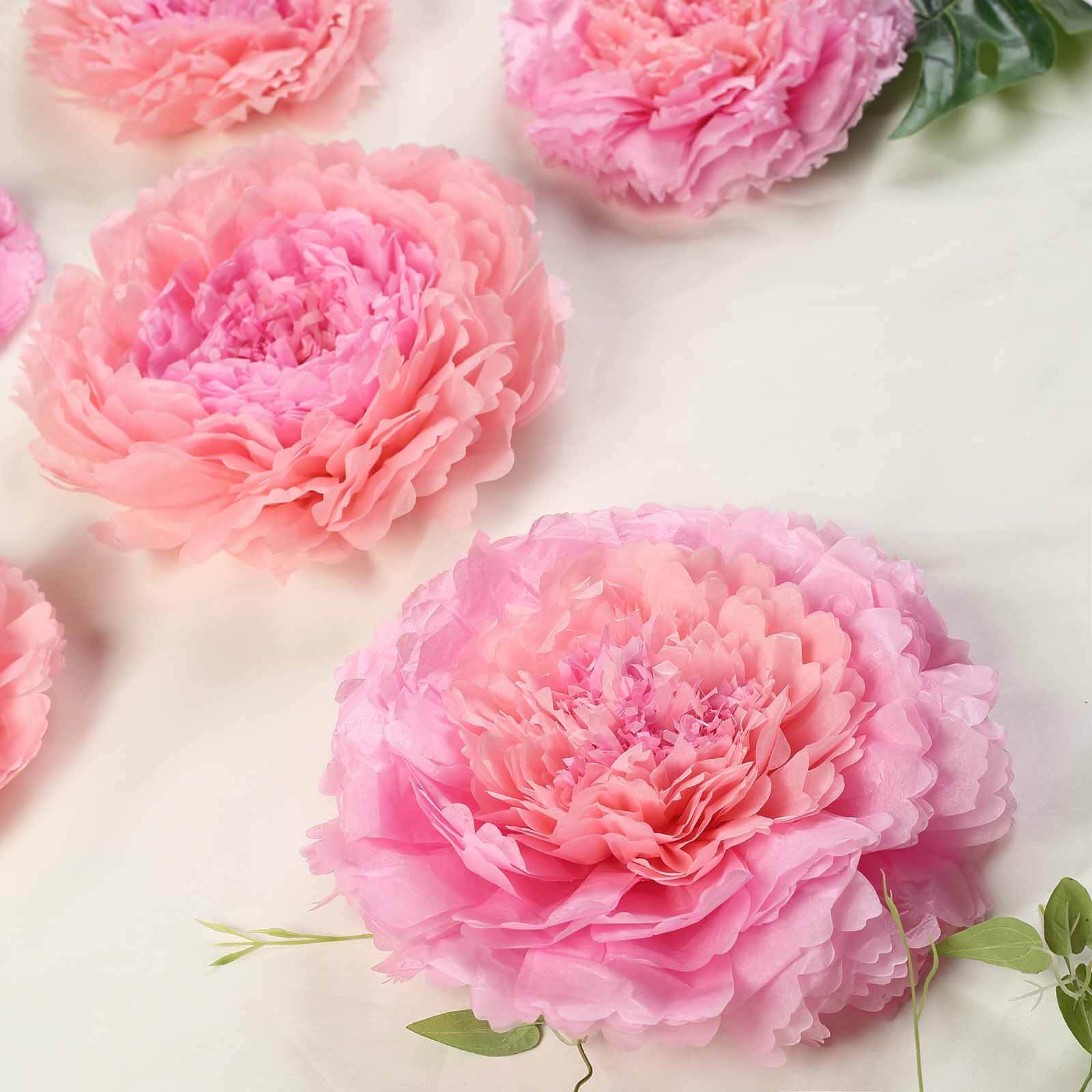 Set of 6 Blush Pink Carnation 3D Paper Flowers Wall Decor - 7",9",11" - Linen Luxes