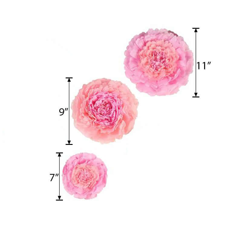 Set of 6 Blush Pink Carnation 3D Paper Flowers Wall Decor - 7",9",11" - Linen Luxes