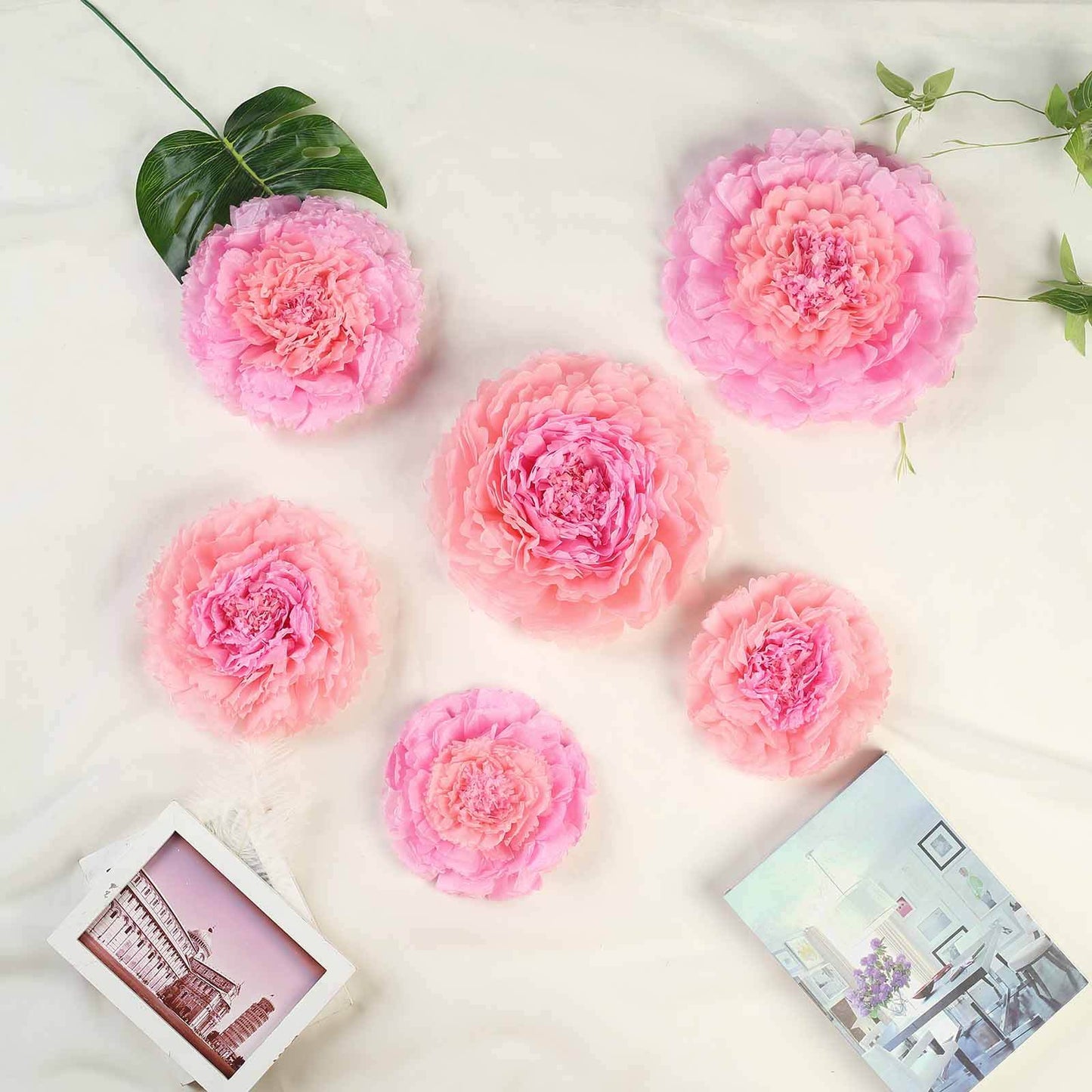 Set of 6 Blush Pink Carnation 3D Paper Flowers Wall Decor - 7",9",11" - Linen Luxes