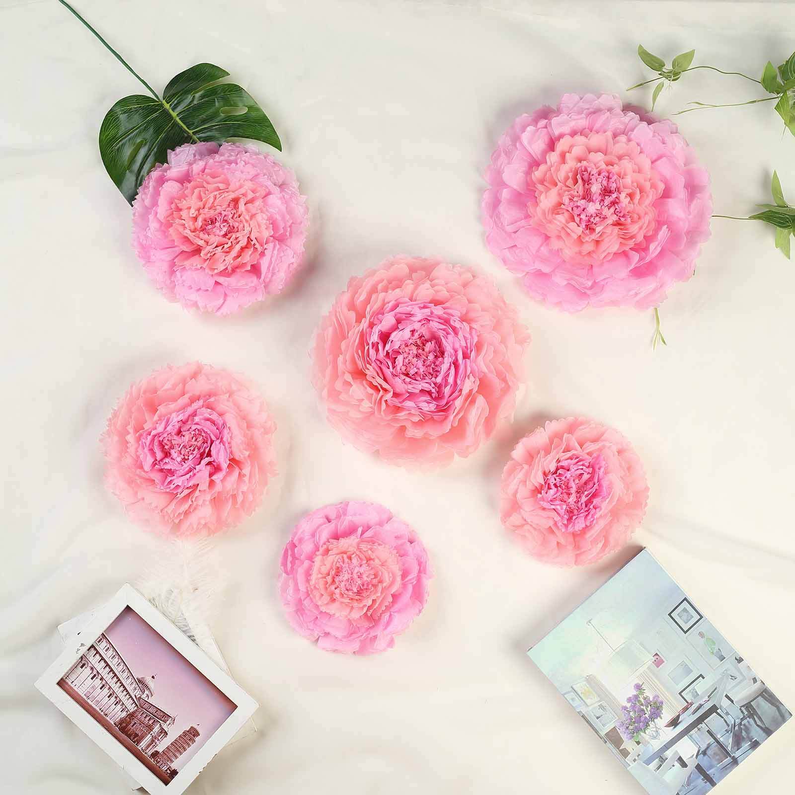 Set of 6 Blush Pink Carnation 3D Paper Flowers Wall Decor - 7",9",11" - Linen Luxes