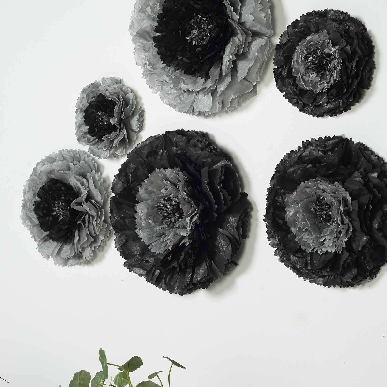 Set of 6 Charcoal Gray Carnation 3D Paper Flowers Wall Decor - 7",9",11" - Linen Luxes