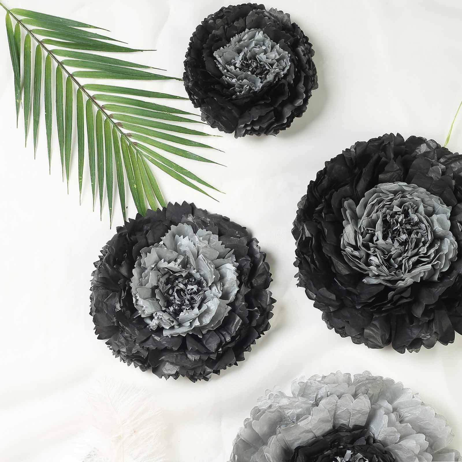 Set of 6 Charcoal Gray Carnation 3D Paper Flowers Wall Decor - 7",9",11" - Linen Luxes