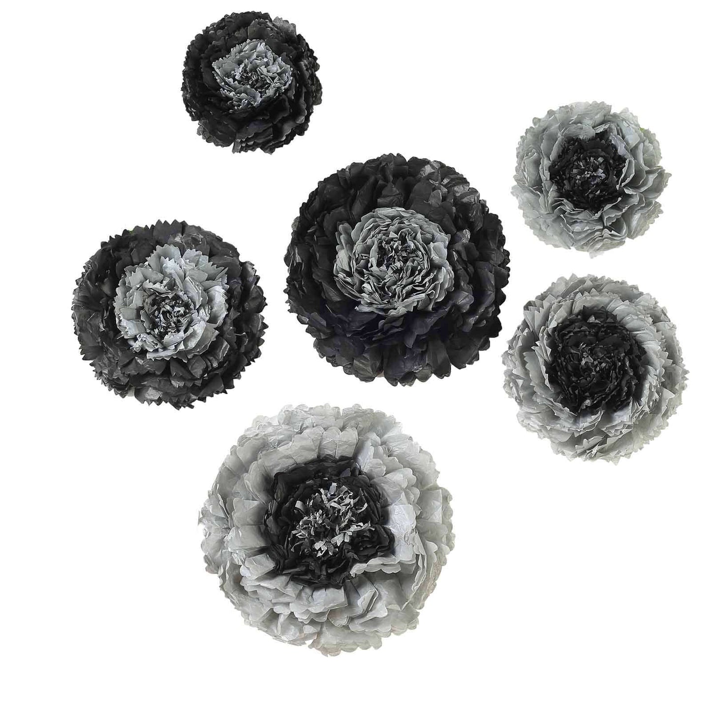 Set of 6 Charcoal Gray Carnation 3D Paper Flowers Wall Decor - 7",9",11" - Linen Luxes