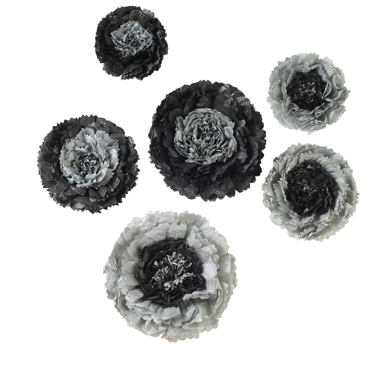 Set of 6 Charcoal Gray Giant Carnation 3D Paper Flowers Wall Decor - 12",16",20" - Linen Luxes