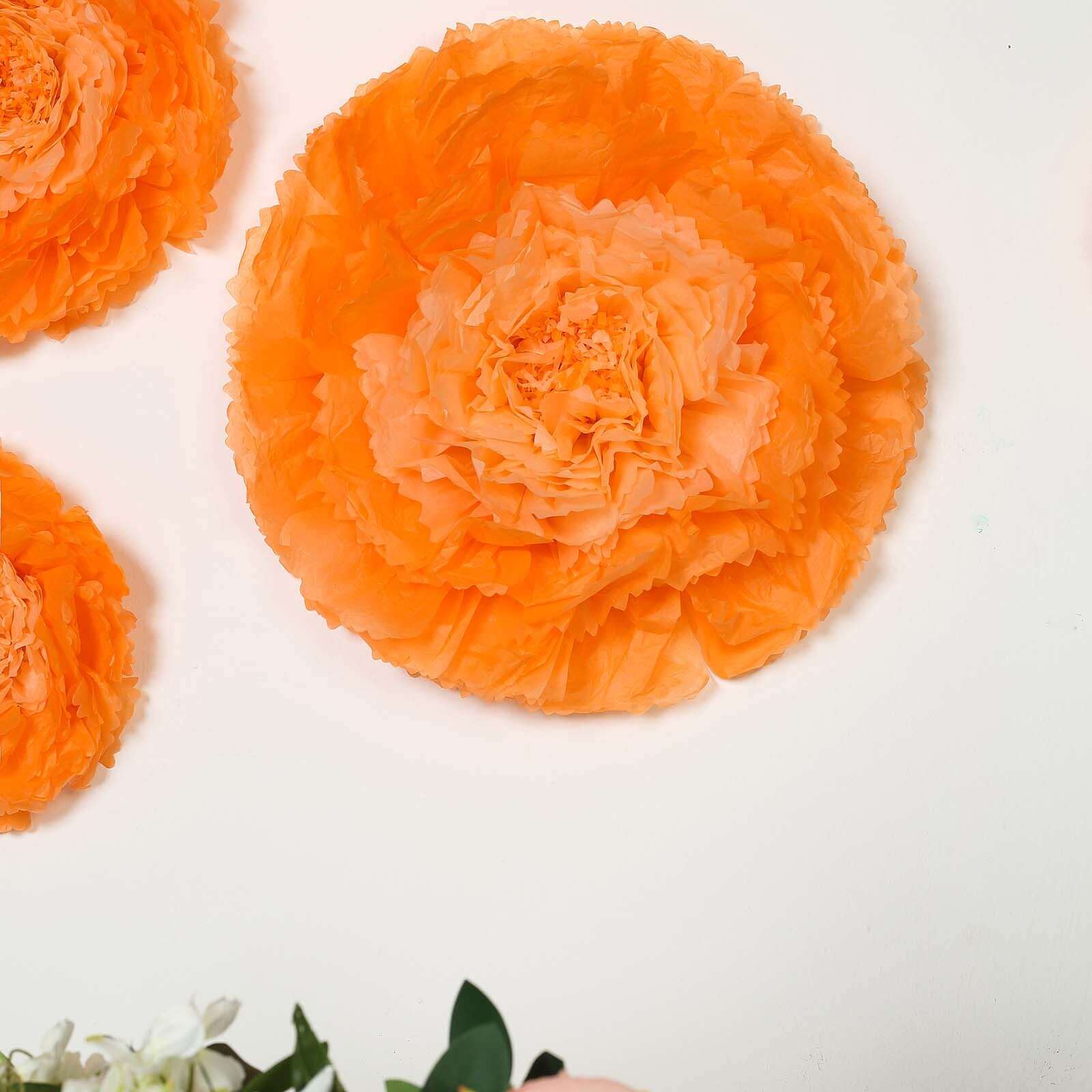 Set of 6 Coral Orange Giant Carnation 3D Paper Flowers Wall Decor - 12",16",20" - Linen Luxes