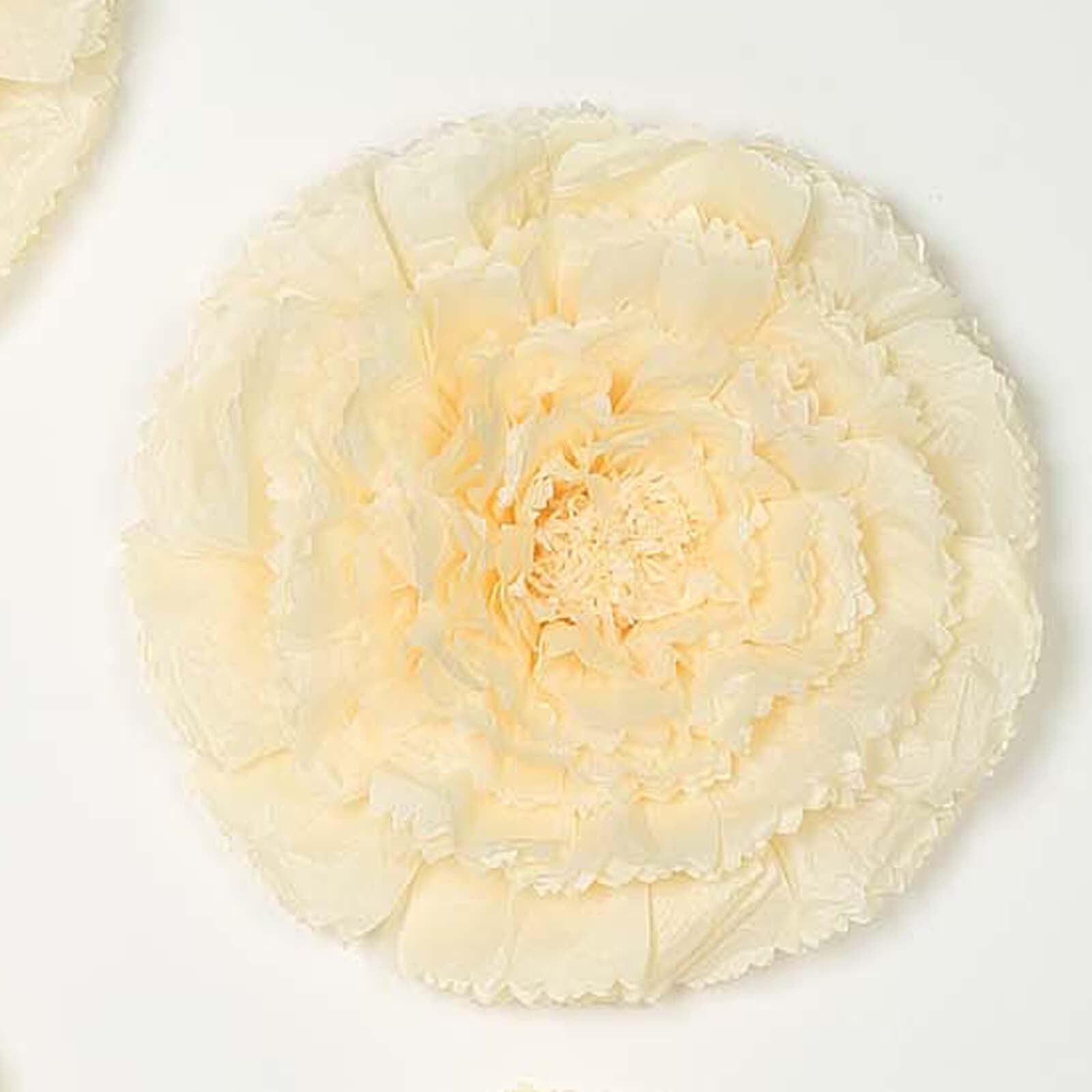 Set of 6 Ivory Cream Giant Carnation 3D Paper Flowers Wall Decor - 12",16",20" - Linen Luxes