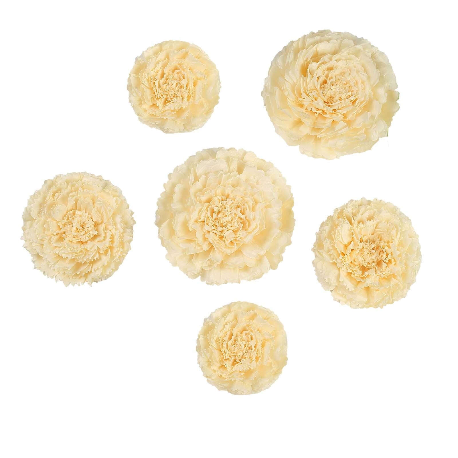 Set of 6 Ivory Cream Giant Carnation 3D Paper Flowers Wall Decor - 12",16",20" - Linen Luxes