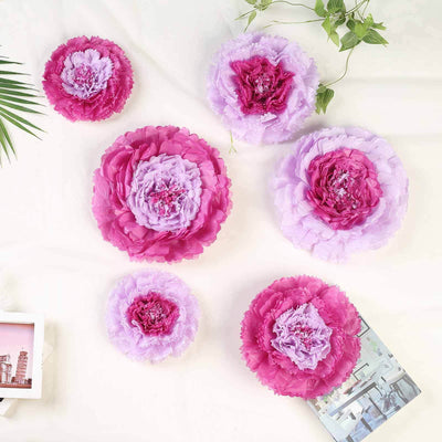 Set of 6 Lavender Carnation 3D Paper Flowers Wall Decor - 7",9",11" - Linen Luxes