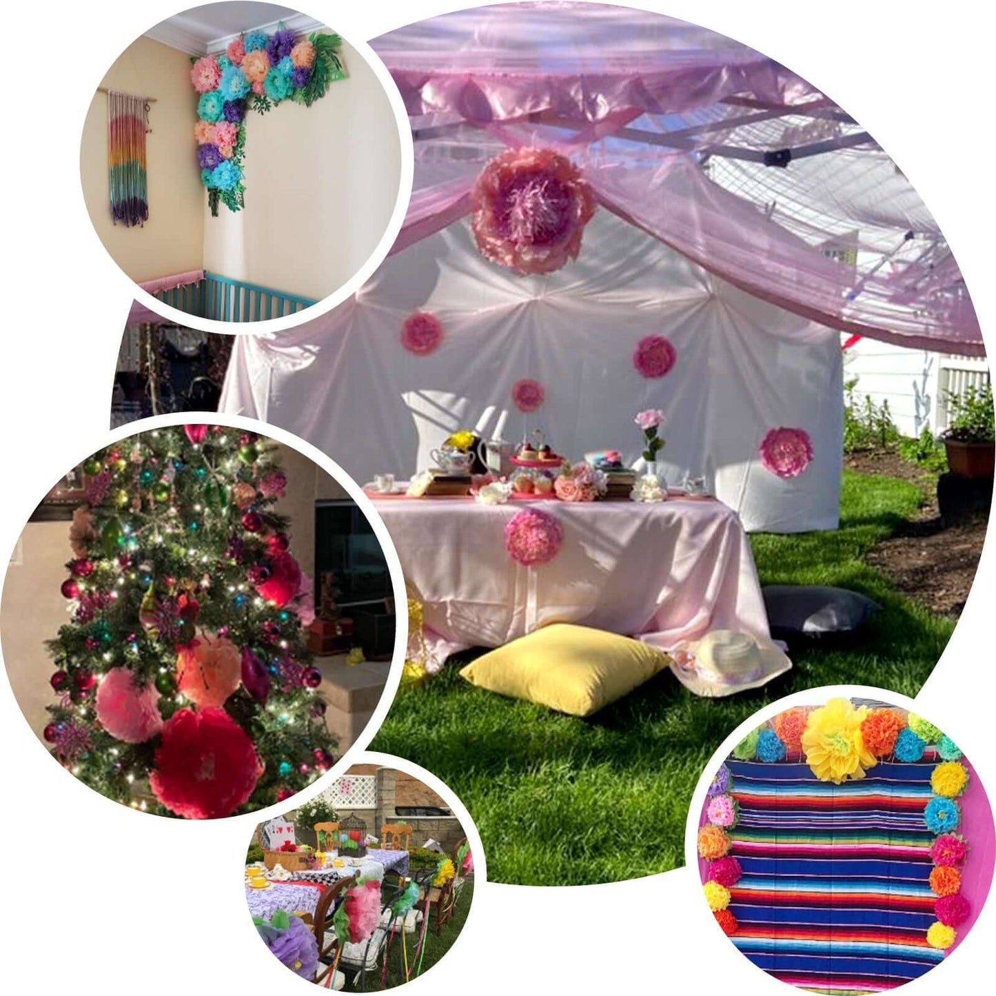 Set of 6 Lavender Giant Carnation 3D Paper Flowers Wall Decor - 12",16",20" - Linen Luxes