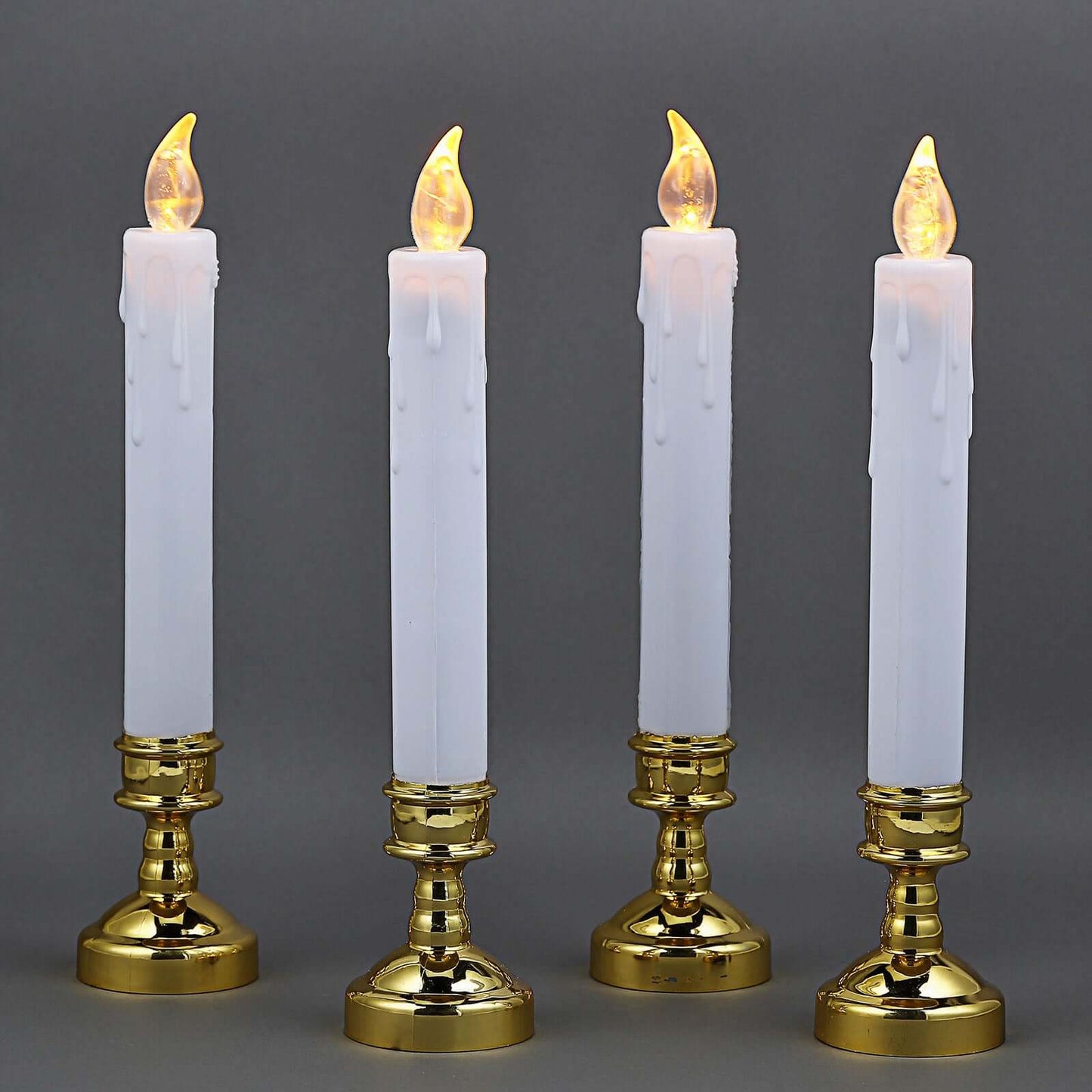 Set of 6 LED Window Candles Flickering White - Battery Operated Taper Candles with Gold Holders 10" - Linen Luxes