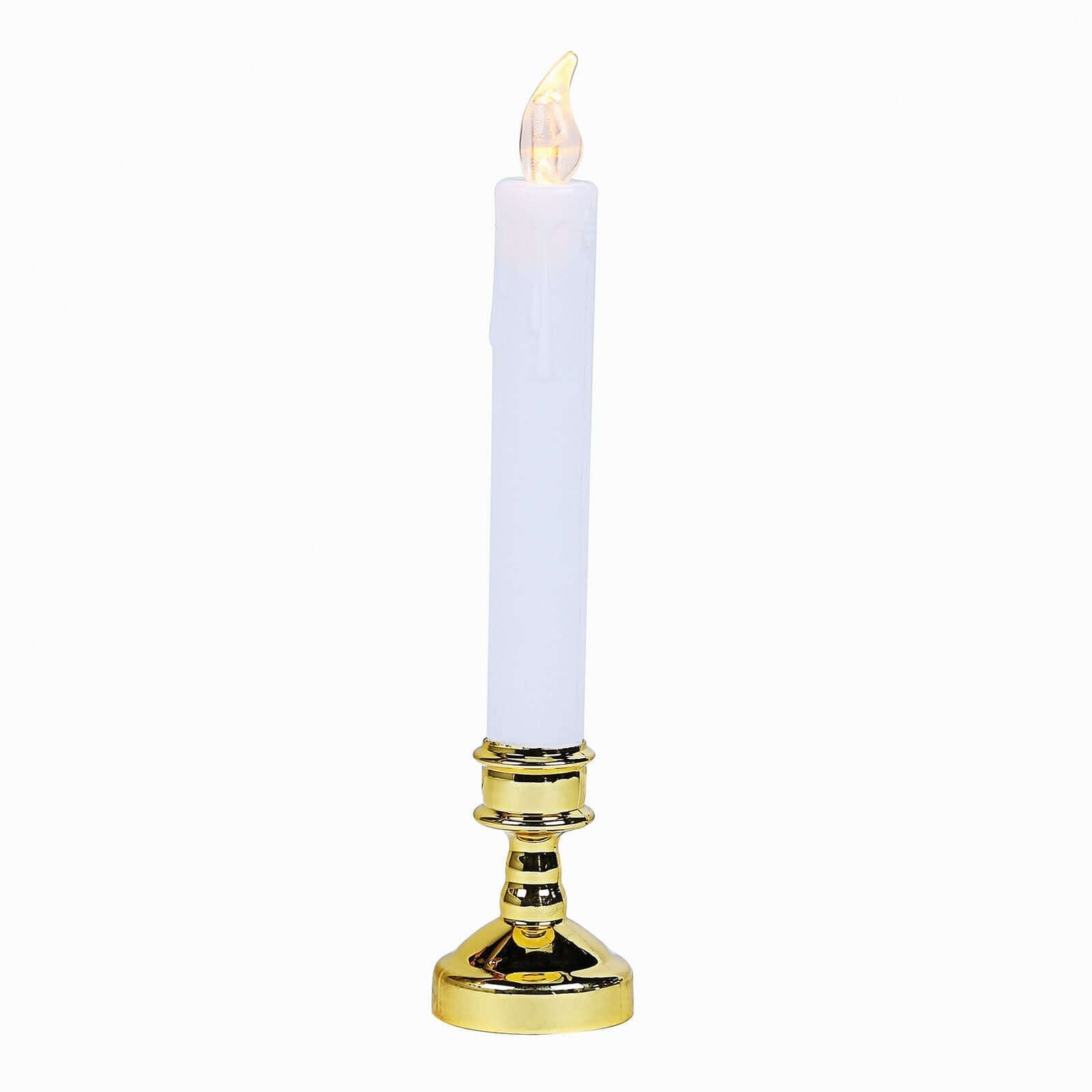 Set of 6 LED Window Candles Flickering White - Battery Operated Taper Candles with Gold Holders 10" - Linen Luxes