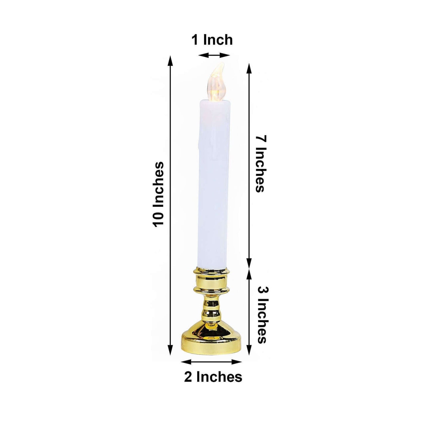 Set of 6 LED Window Candles Flickering White - Battery Operated Taper Candles with Gold Holders 10" - Linen Luxes