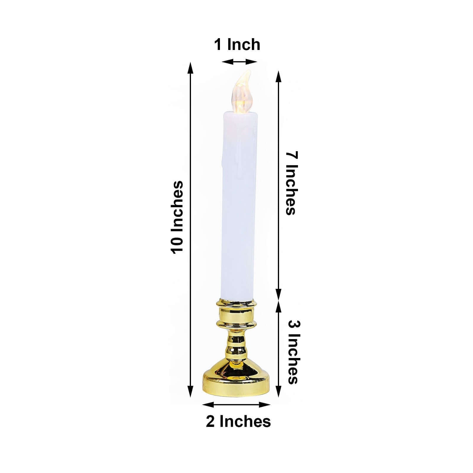 Set of 6 LED Window Candles Flickering White - Battery Operated Taper Candles with Gold Holders 10" - Linen Luxes