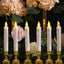 Set of 6 LED Window Candles Flickering White - Battery Operated Taper Candles with Gold Holders 10" - Linen Luxes